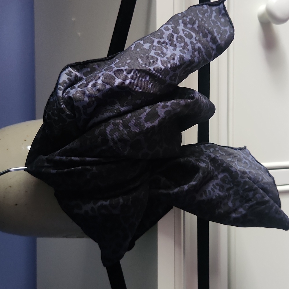 Small silky Blue and Black Animal Print Scarf, Zara.